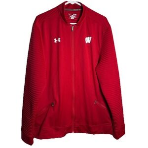 Under Armour Wisconsin Badgers Red Full Zip Jacket XL Loose NCAA Ribbed EUC